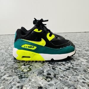 Nike Air Max 90 Mesh TD 'Black Volt Rio Teal Toddler Shoes Size 7 C